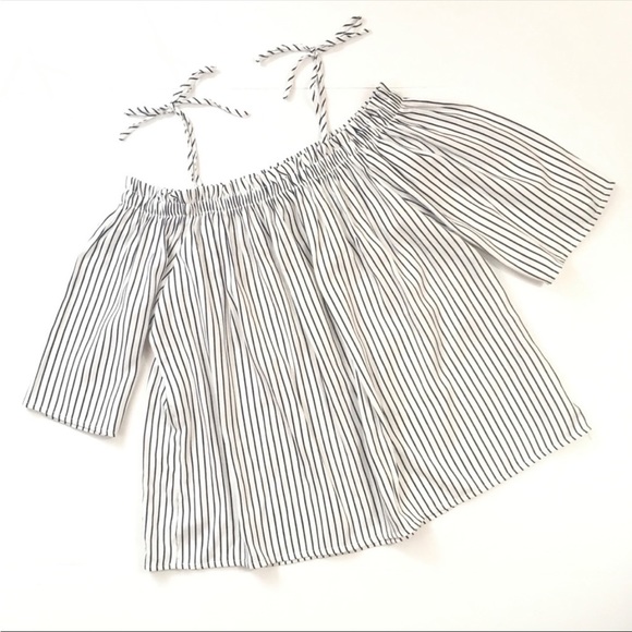 Francesca Blue Rain pinstripe off shoulder shirt - Picture 2 of 9